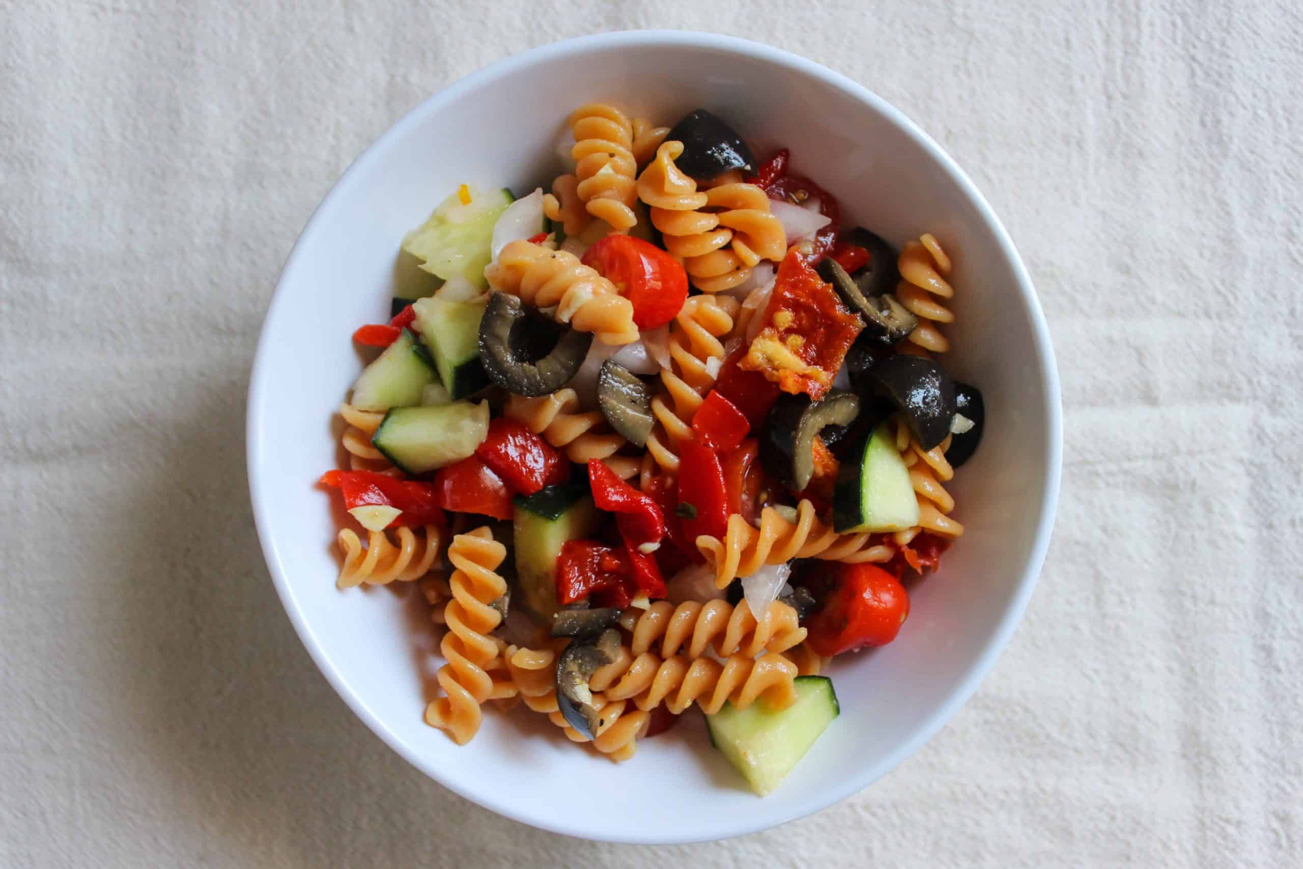 Gluten Free Red Lentil Pasta and Vegetable Salad Cups